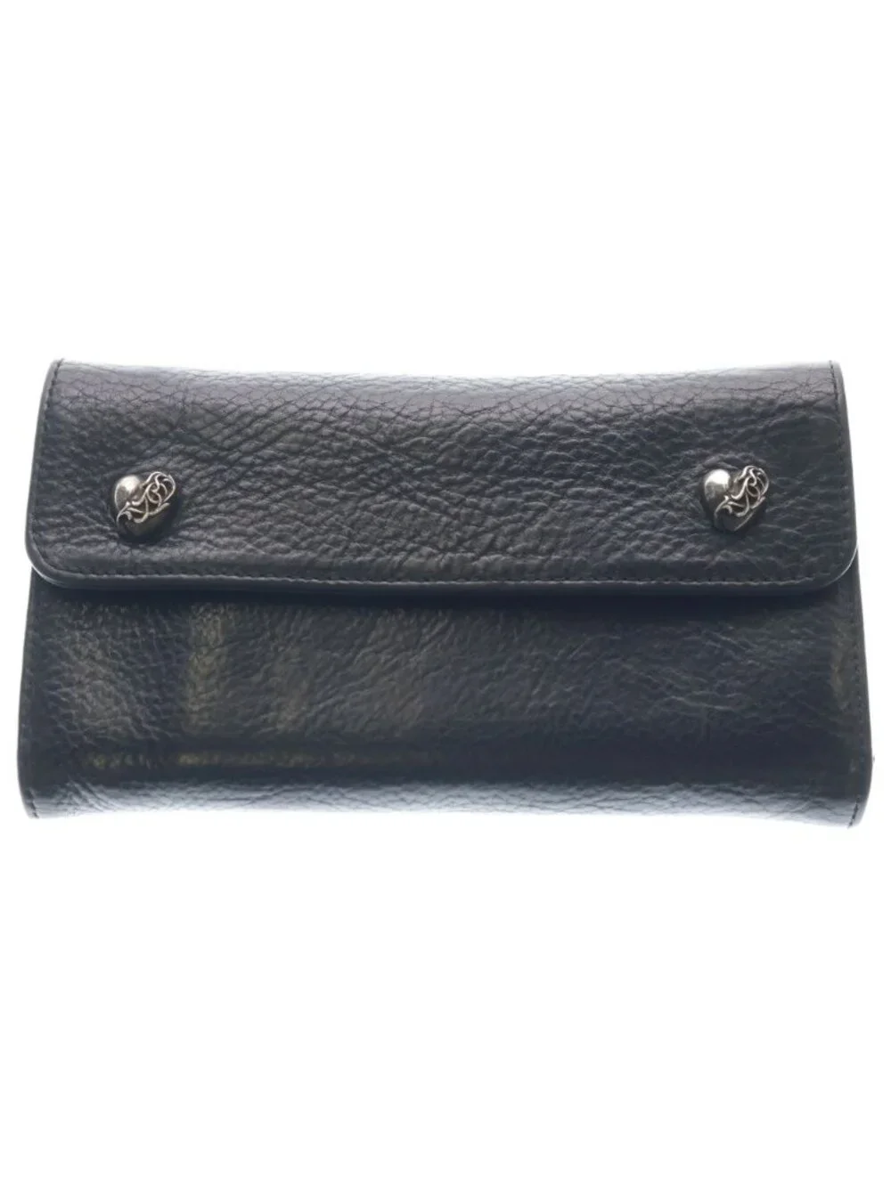 Chrome Hearts Wave Heart Button Leather Wallet Black
